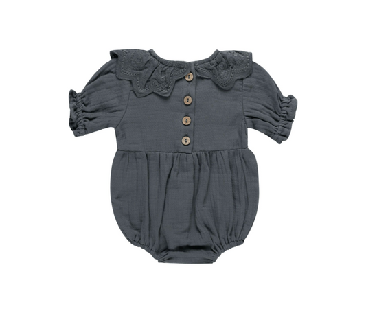 Collared Romper, Indigo