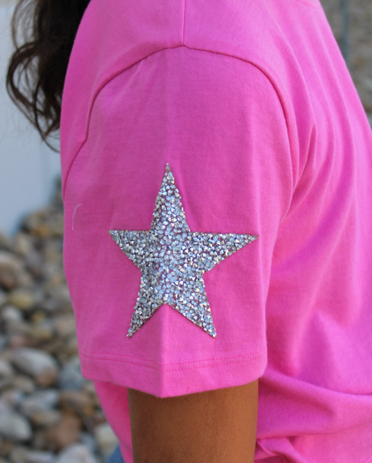 Rhinestone Star Tee, Hot Pink