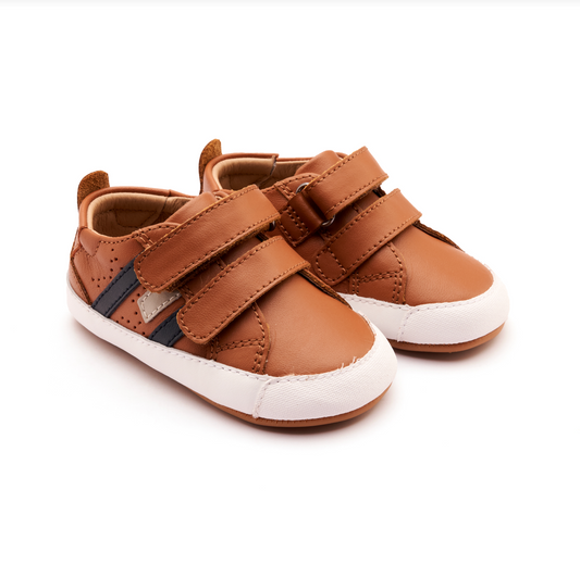 Baby Bounce Shoe, Tan/Navy - Magpies Paducah