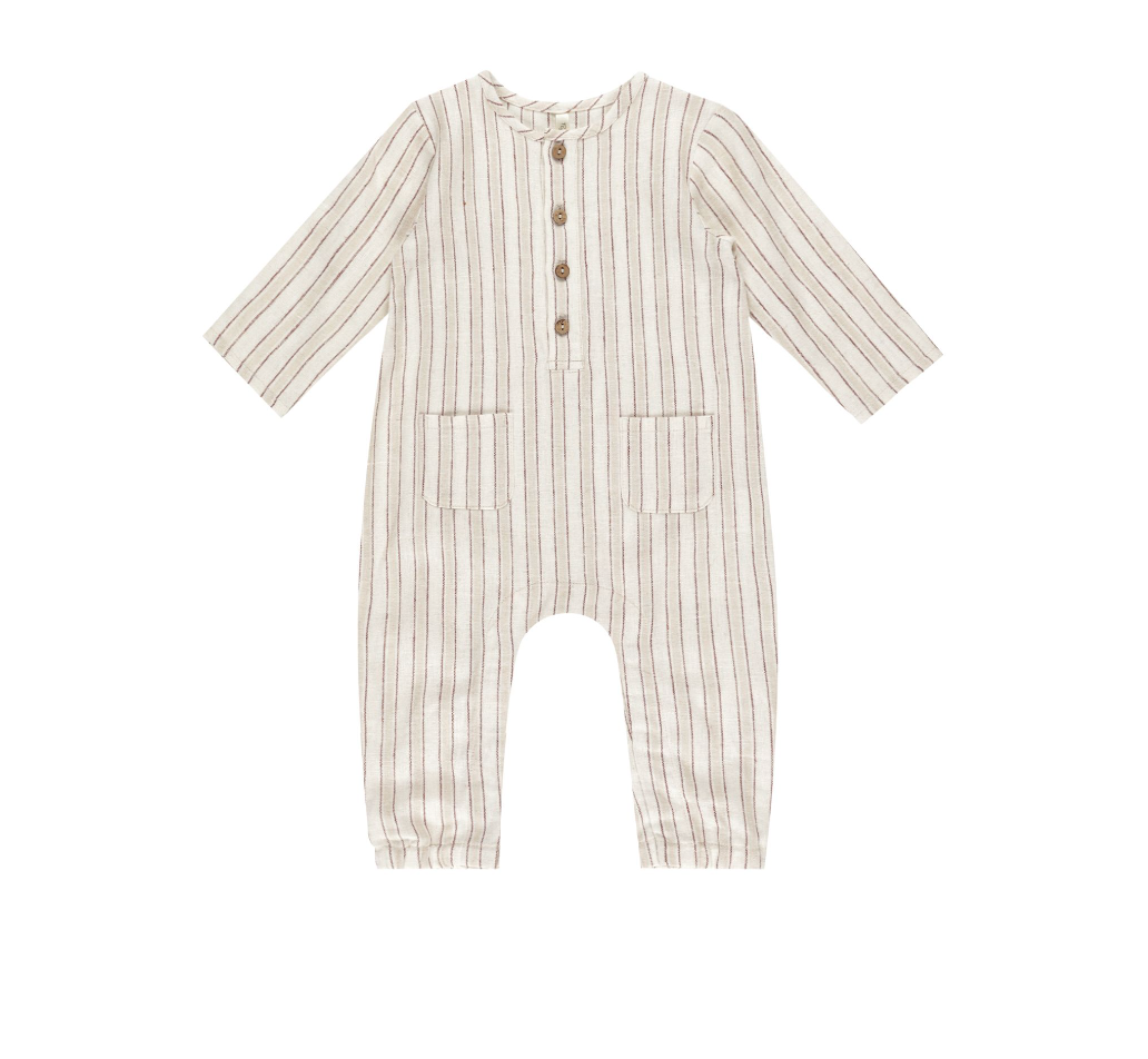 Long Sleeve Woven Jumpsuit, Stone Stripe