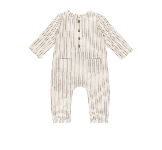 Long Sleeve Woven Jumpsuit, Stone Stripe