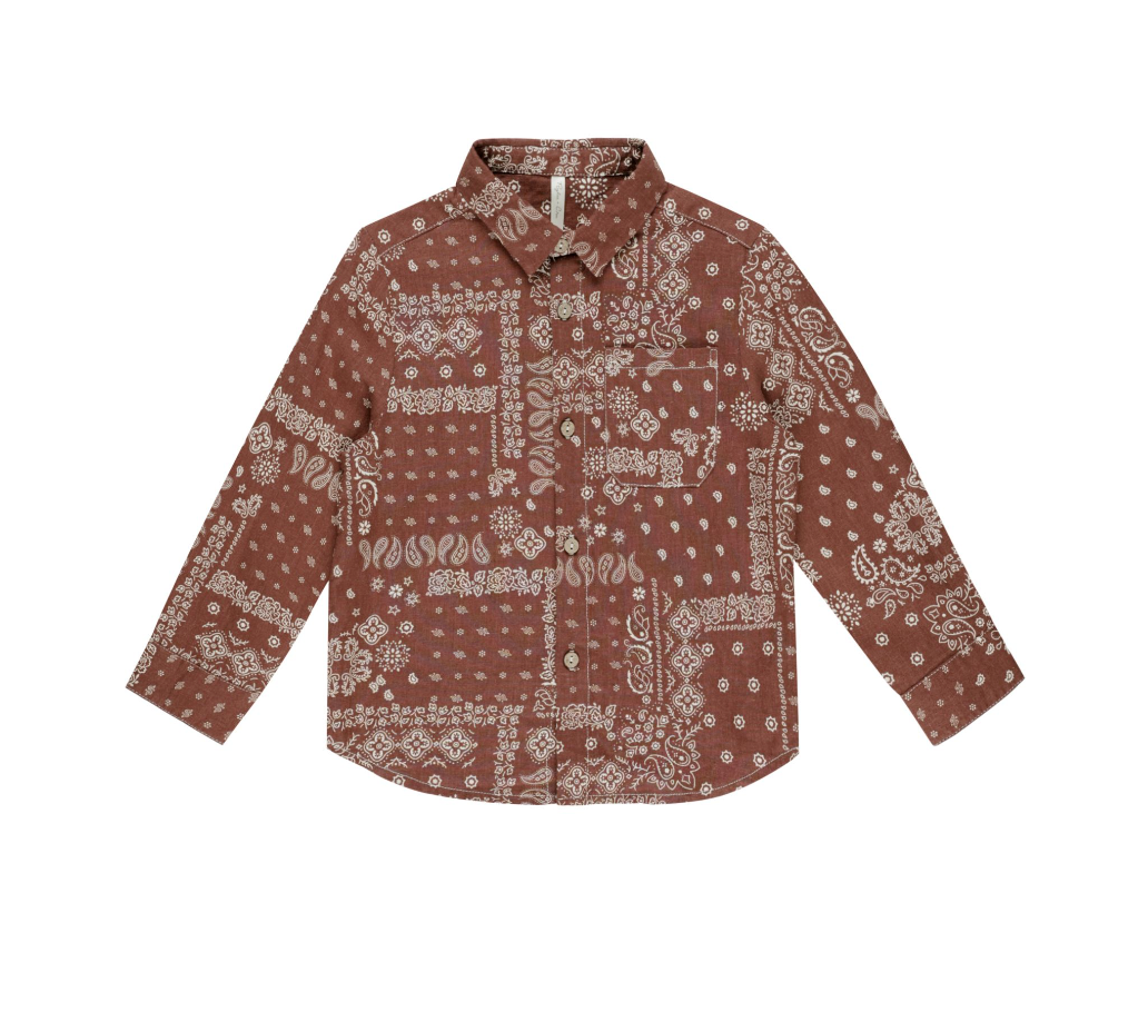 Collared Long Sleeve Shirt, Brick Bandana