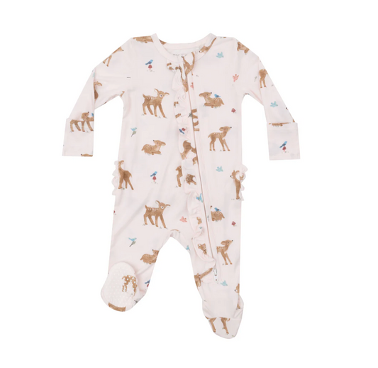 Ruffle Zipper Footie, Soft Deer