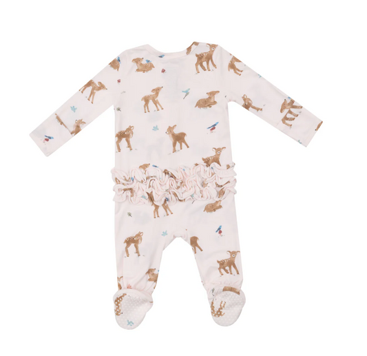 Ruffle Zipper Footie, Soft Deer