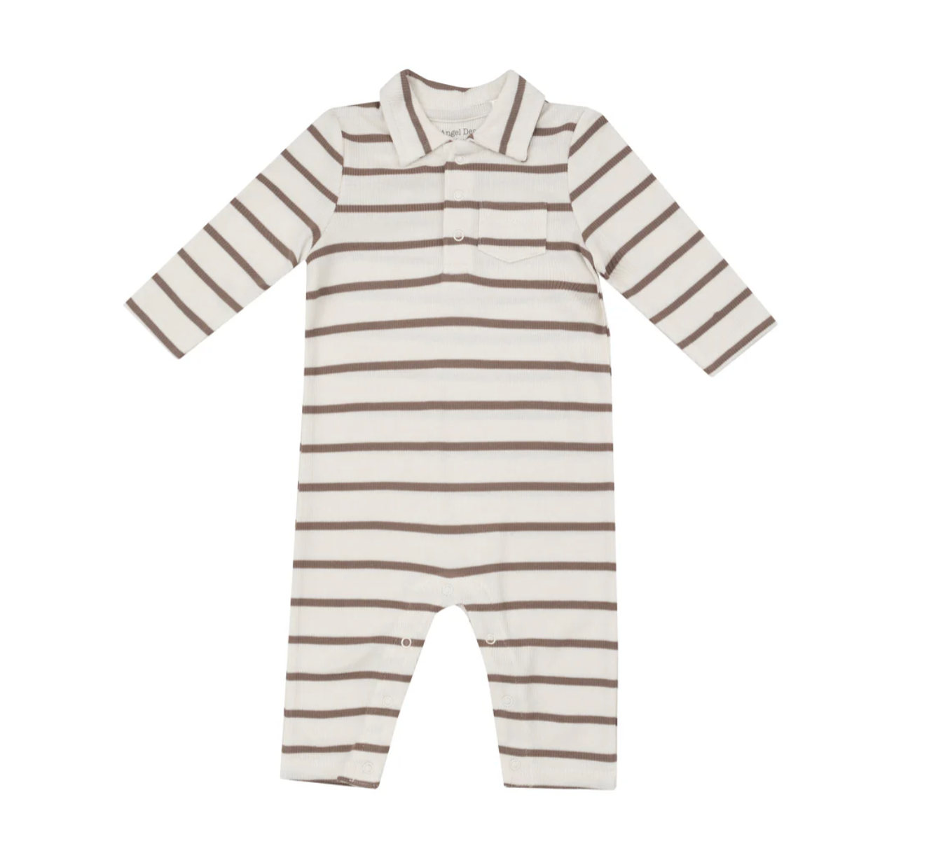 Polo Romper, Ribbed Brown Stripe | 18-24m