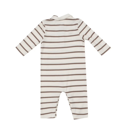 Polo Romper, Ribbed Brown Stripe | 18-24m