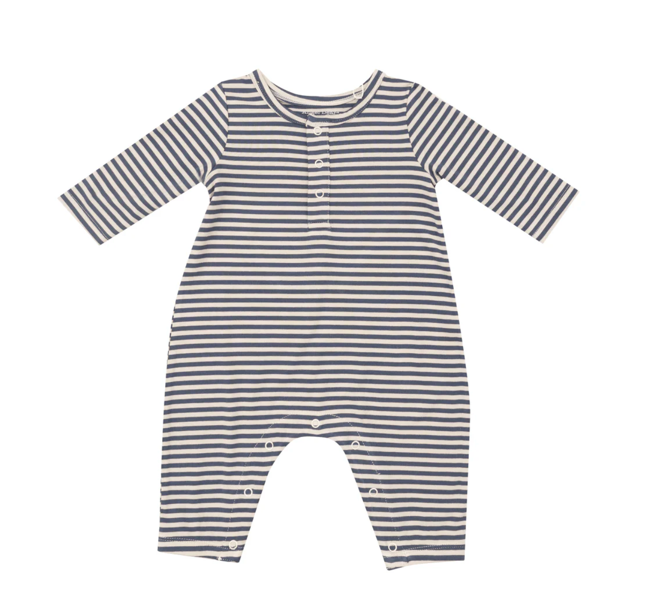 Henley Romper, Navy/Oat Stripe