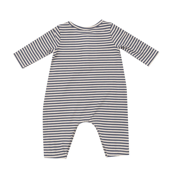 Henley Romper, Navy/Oat Stripe