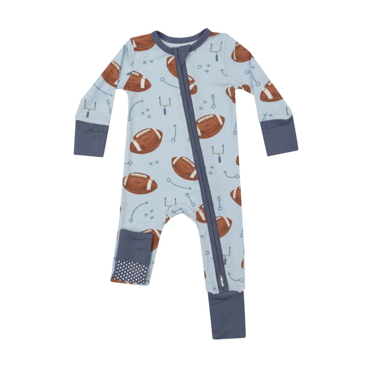 Zipper Romper, Blue Footballs | 18-24m