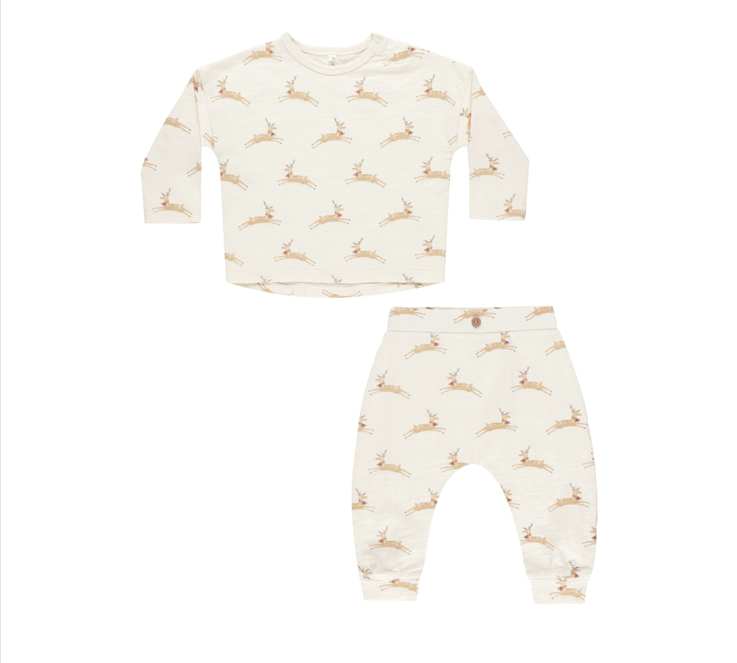 Long Sleeve Tee + Pant Set, Reindeer