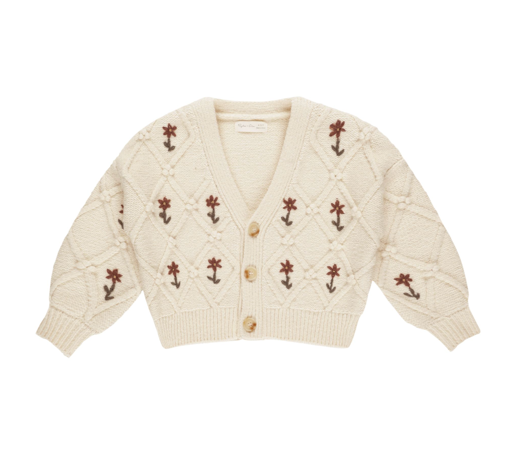 Boxy Cardigan, Winter Floral Embroidery