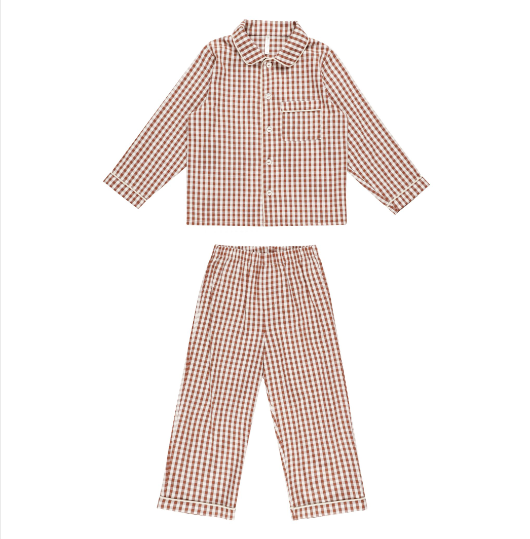 Long Sleeve Pajamas, Brick Gingham