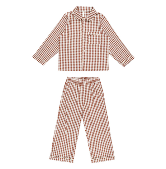 Long Sleeve Pajamas, Brick Gingham