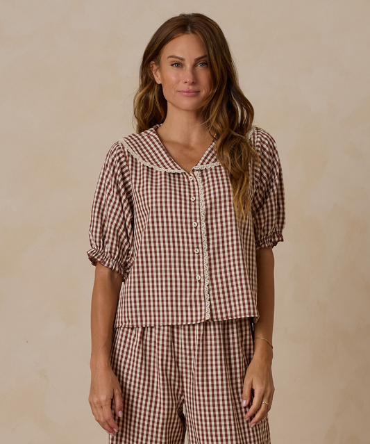 Women's Ruffle Pajamas, Brick Gingham