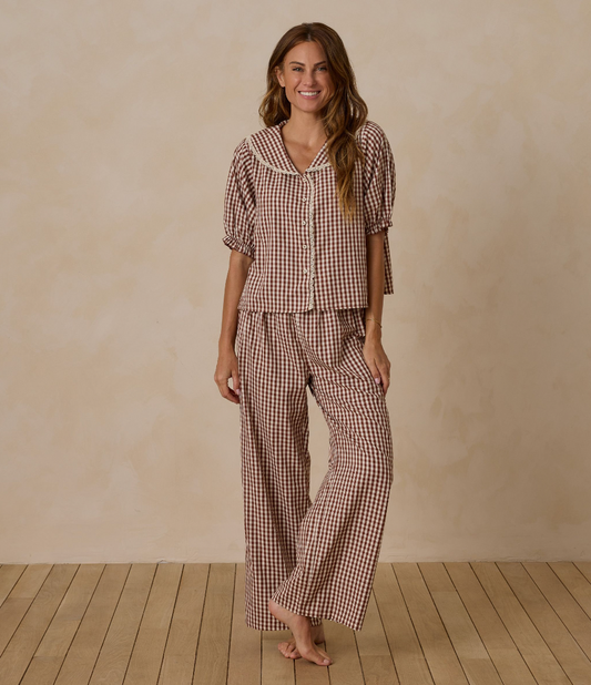 Women's Ruffle Pajamas, Brick Gingham