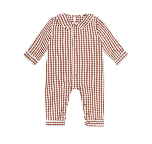 Baby Pajama Romper, Brick Gingham