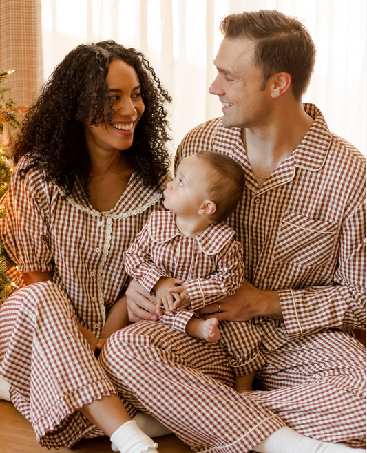 Men's Pajama Set, Brick Gingham