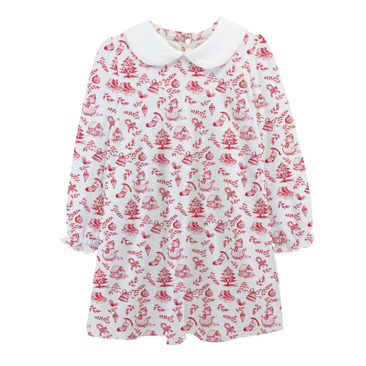 Ruffle Collar Dress, Christmas Toile