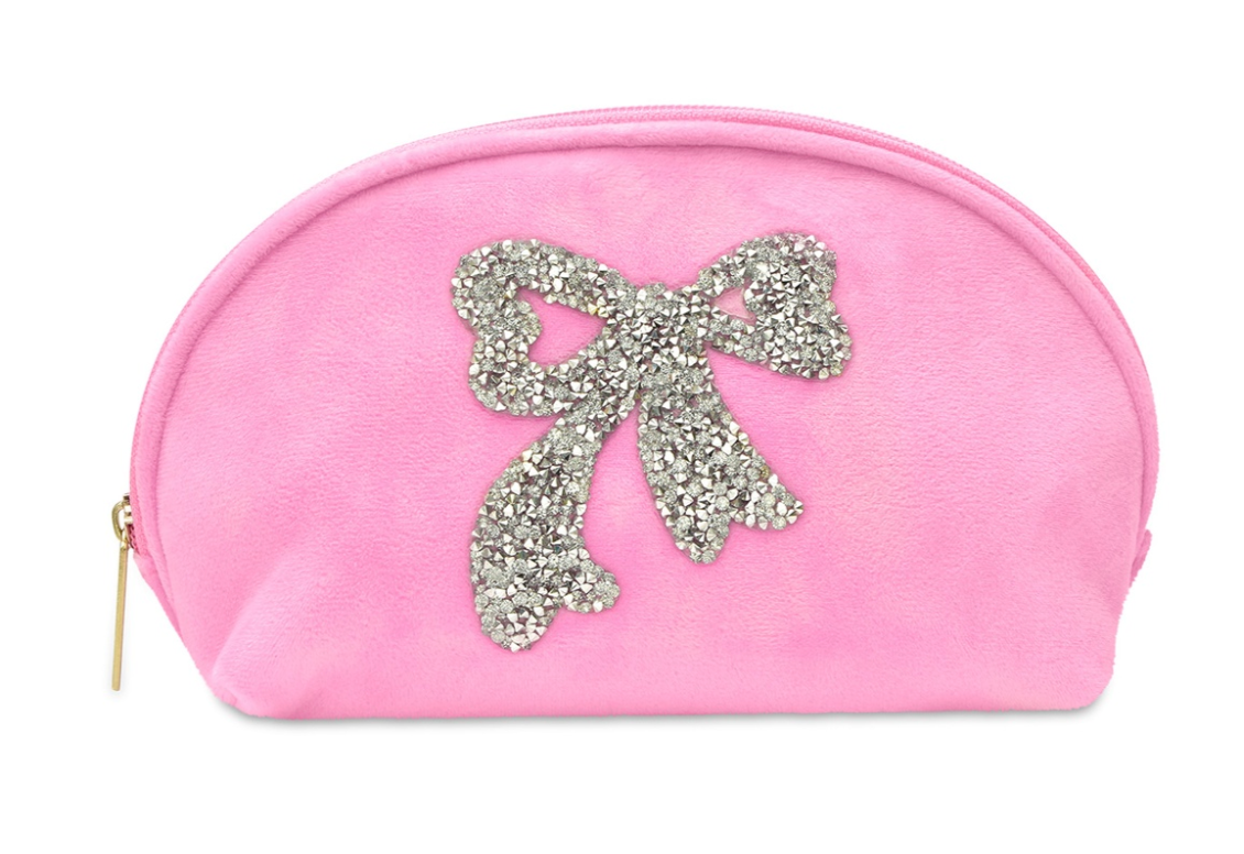 Glitter Bow Oval Cosmetic Bag