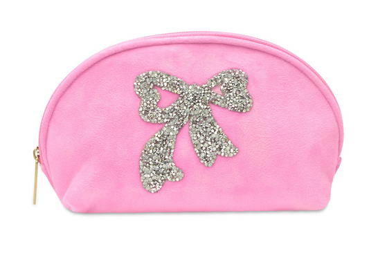 Glitter Bow Oval Cosmetic Bag