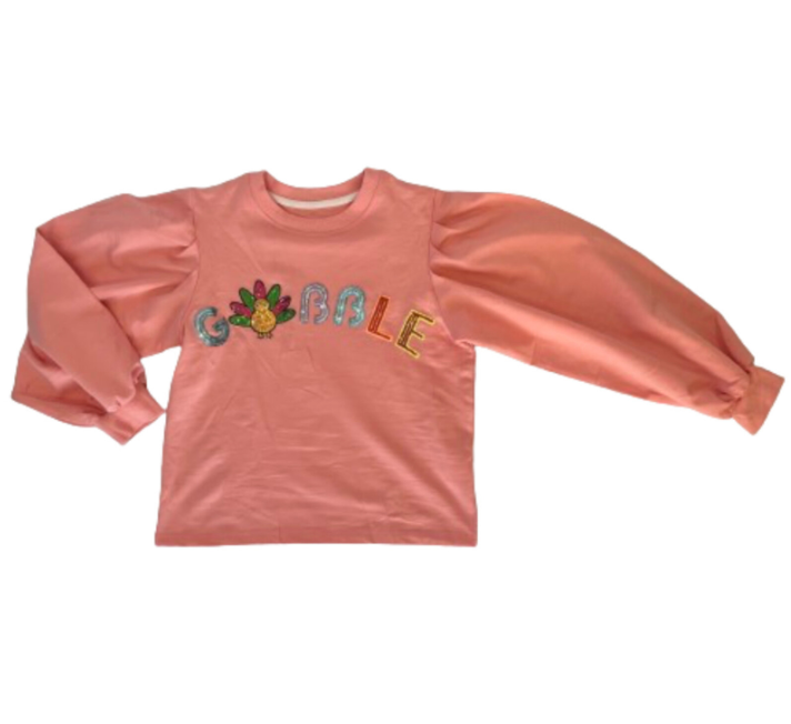 Women's Puff Sleeve Patch Sweatshirt, Gobble