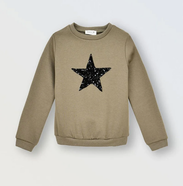 Sequin Star Sweatshirt, Dark Khaki