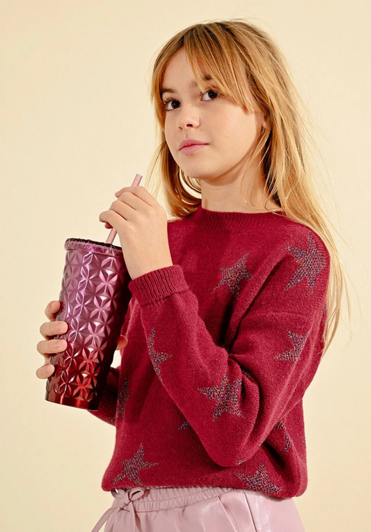 Star Shimmer Sweater, Dark Red