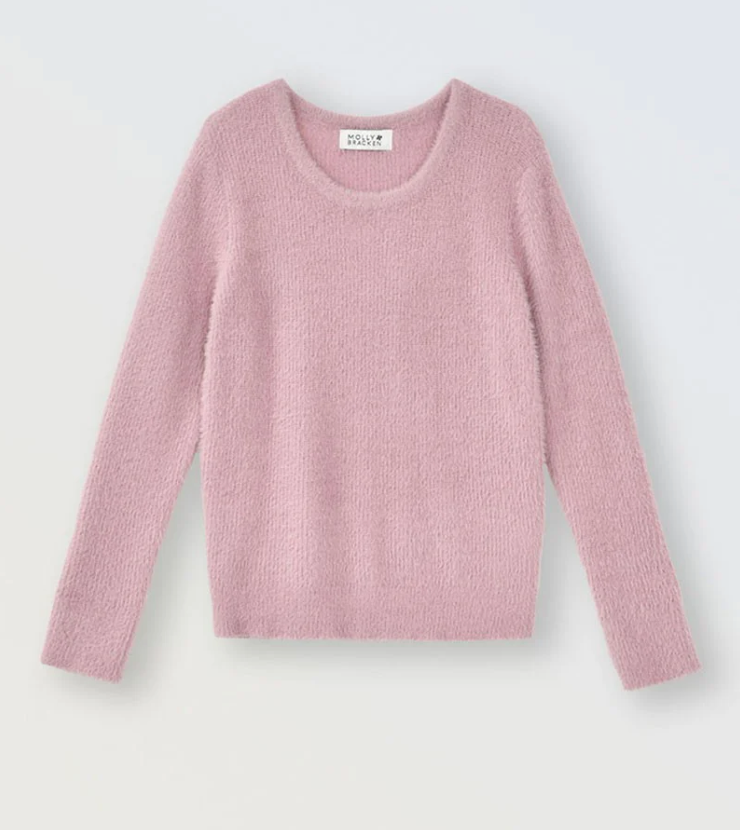 Round Neck Sweater, Light Pink