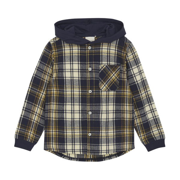 Hooded Shacket, Midnight Plaid