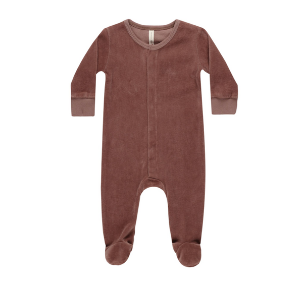 Velour Hidden Snap Footie, Cranberry