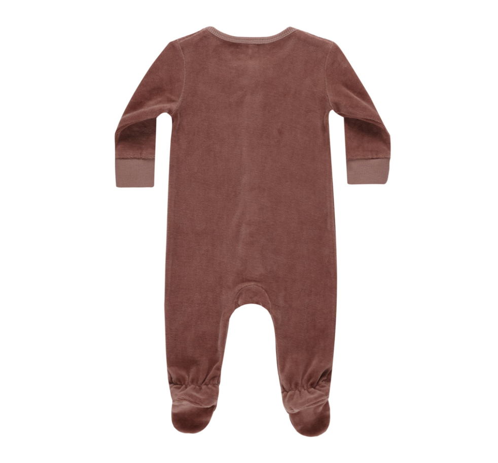 Velour Hidden Snap Footie, Cranberry