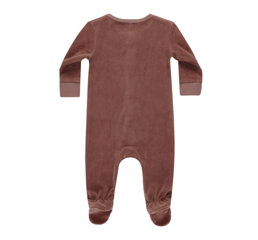 Velour Hidden Snap Footie, Cranberry