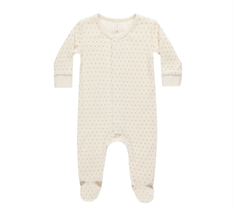 Velour Hidden Snap Footie, Polka Dot