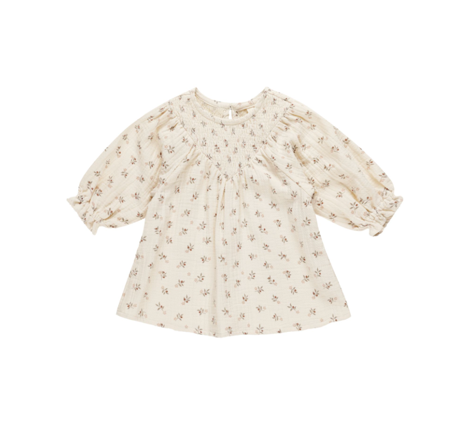 V Smocked Dress, Holly Berry | 6-12m