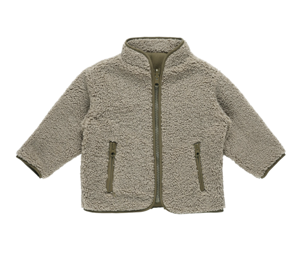 Shearling Zip Jacket, Olive | 18-24m