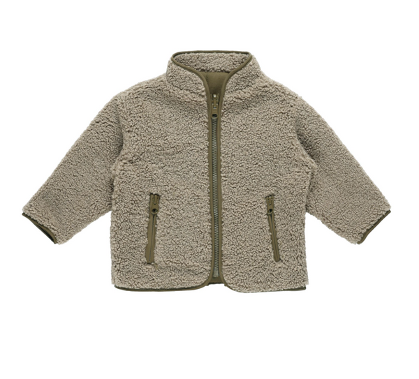 Shearling Zip Jacket, Olive | 18-24m