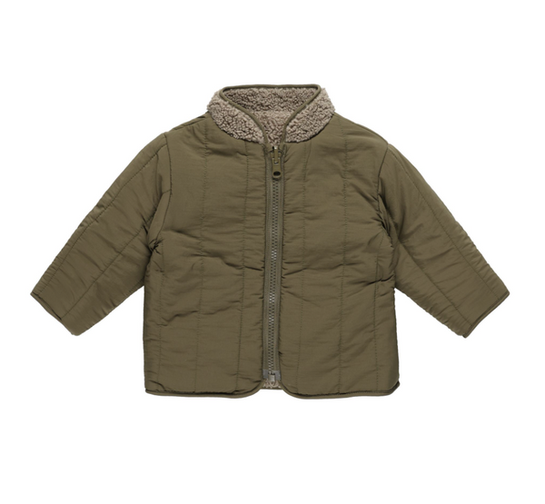 Shearling Zip Jacket, Olive | 18-24m