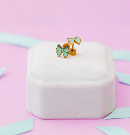 Mint Bow Stud Earrings