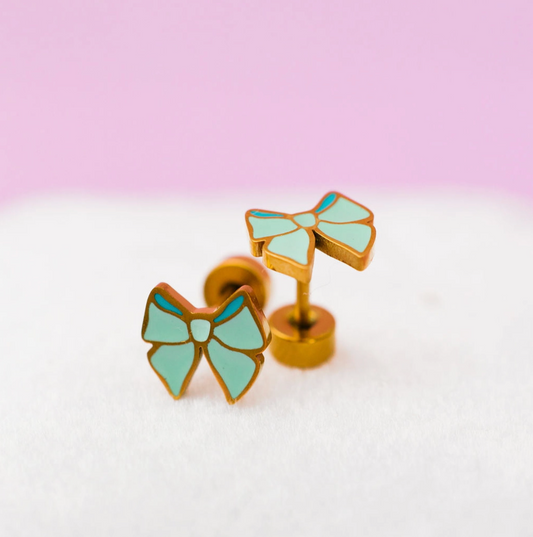 Mint Bow Stud Earrings