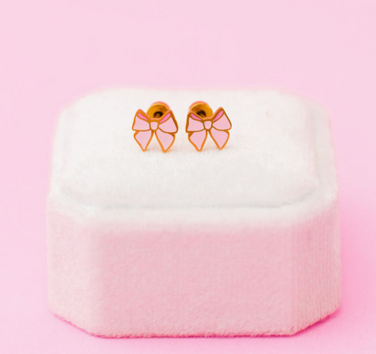 Pink Bow Stud Earrings