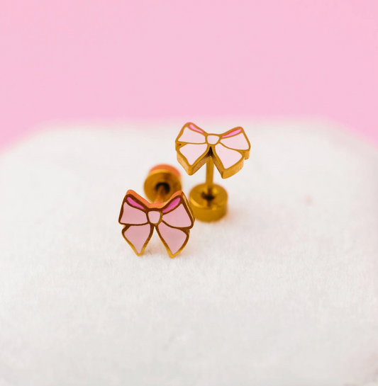 Pink Bow Stud Earrings