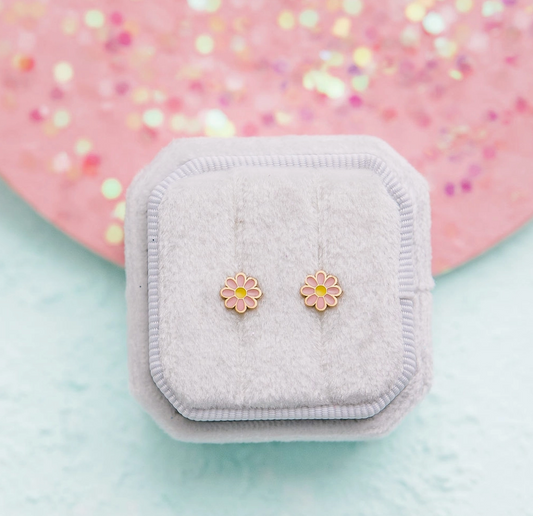 Pink Daisy Stud Earrings