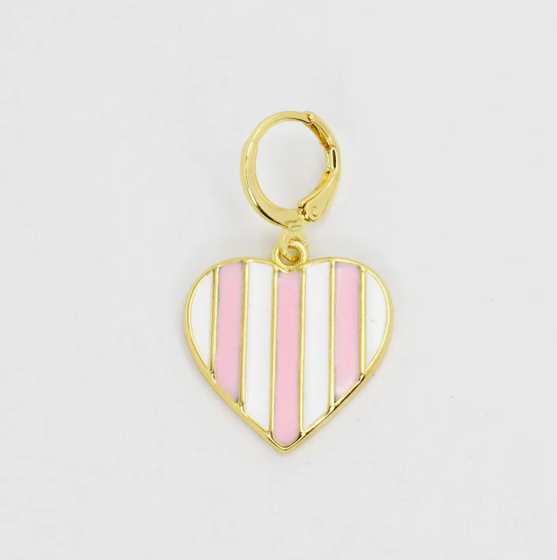 Pink Stripes Heart Charm