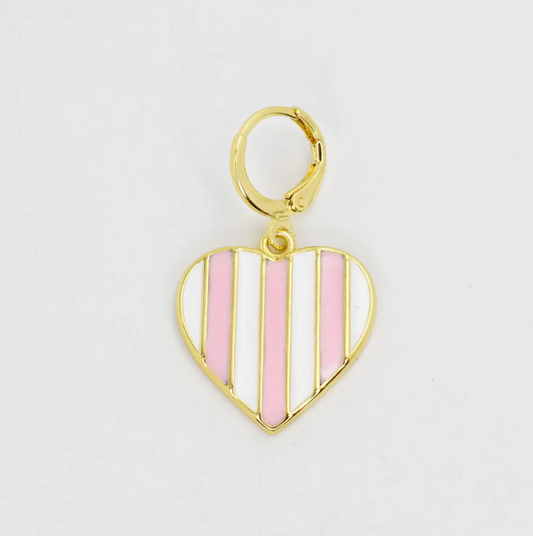 Pink Stripes Heart Charm