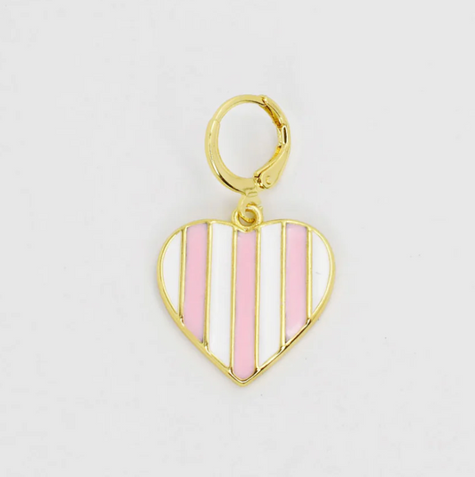 Pink Stripes Heart Charm - Magpies Paducah