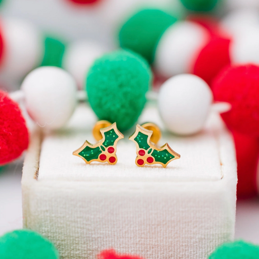 Holiday Holly Stud Earrings