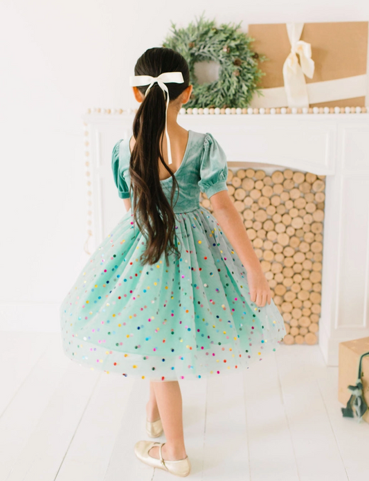 Diana Puff Dress, Minty Confetti