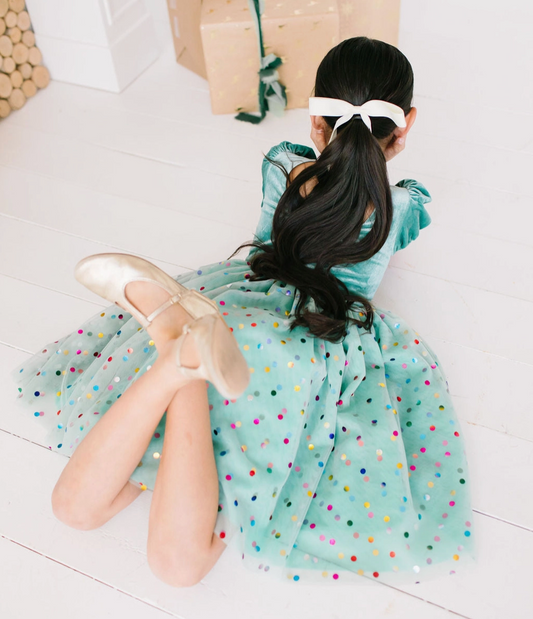 Diana Puff Dress, Minty Confetti