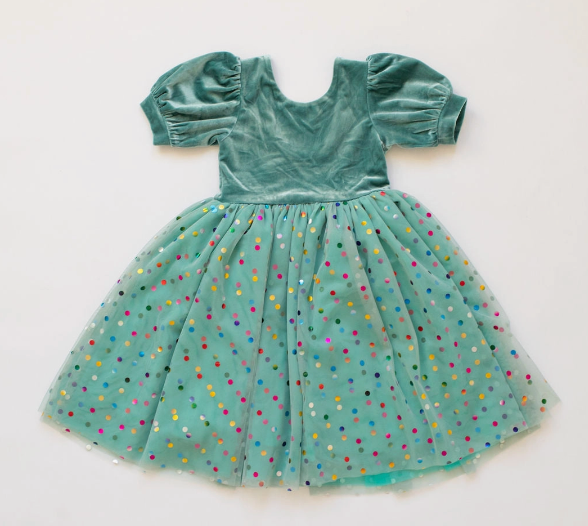 Diana Puff Dress, Minty Confetti