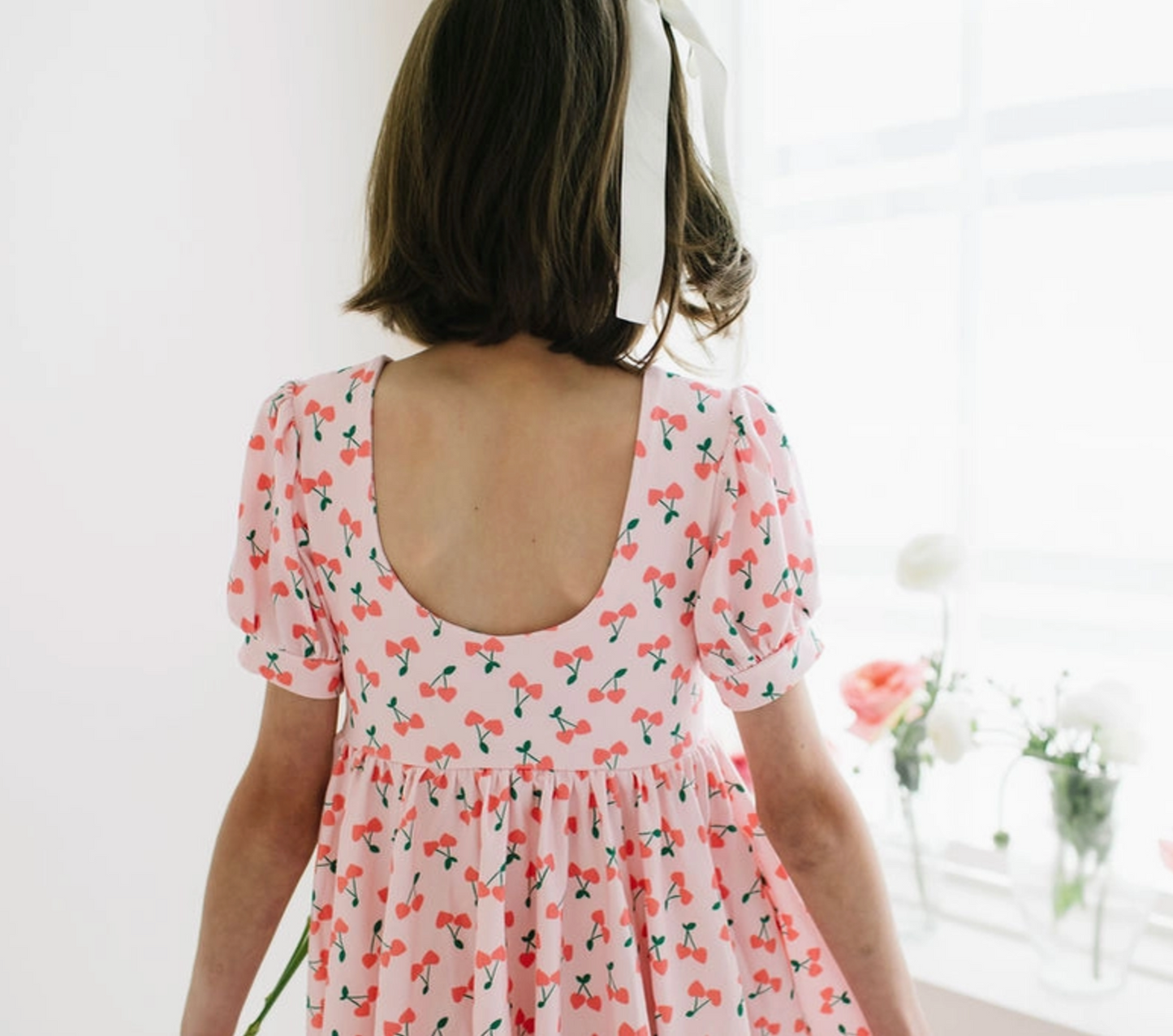 Puff Sleeve Twirl Dress, Cherries